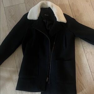 Madewell Navy Wool Tench Jacket with Cream Collar